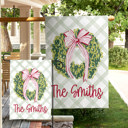  Personalized Garden Flag - Pink Bow Wreath