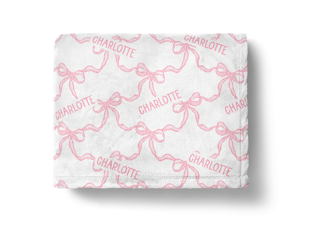 Personalized Pink Bow Blanket