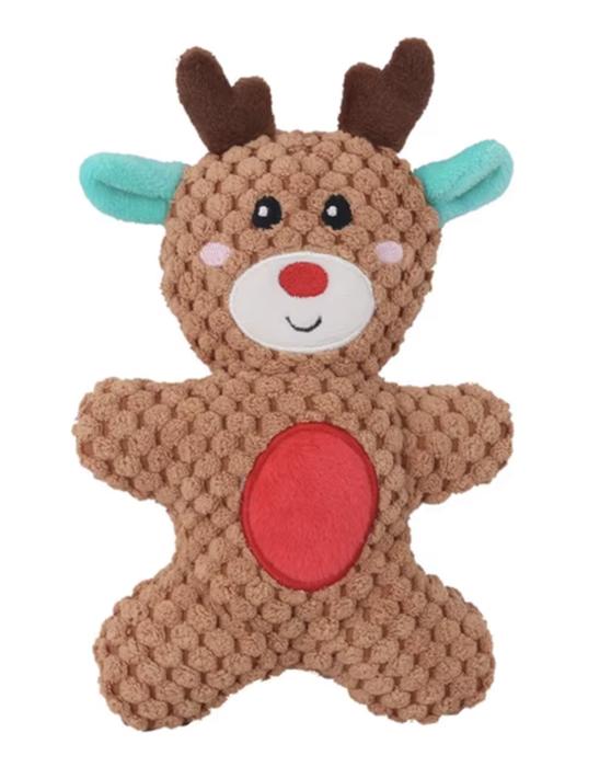 Christmas Pet Toys - Reindeer, Santa, Gingerbread Man, and Donut Plush Squeaky Dog Toy