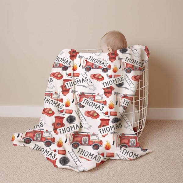 Personalized  30" x 40" Minky Firetruck Kids Blanket