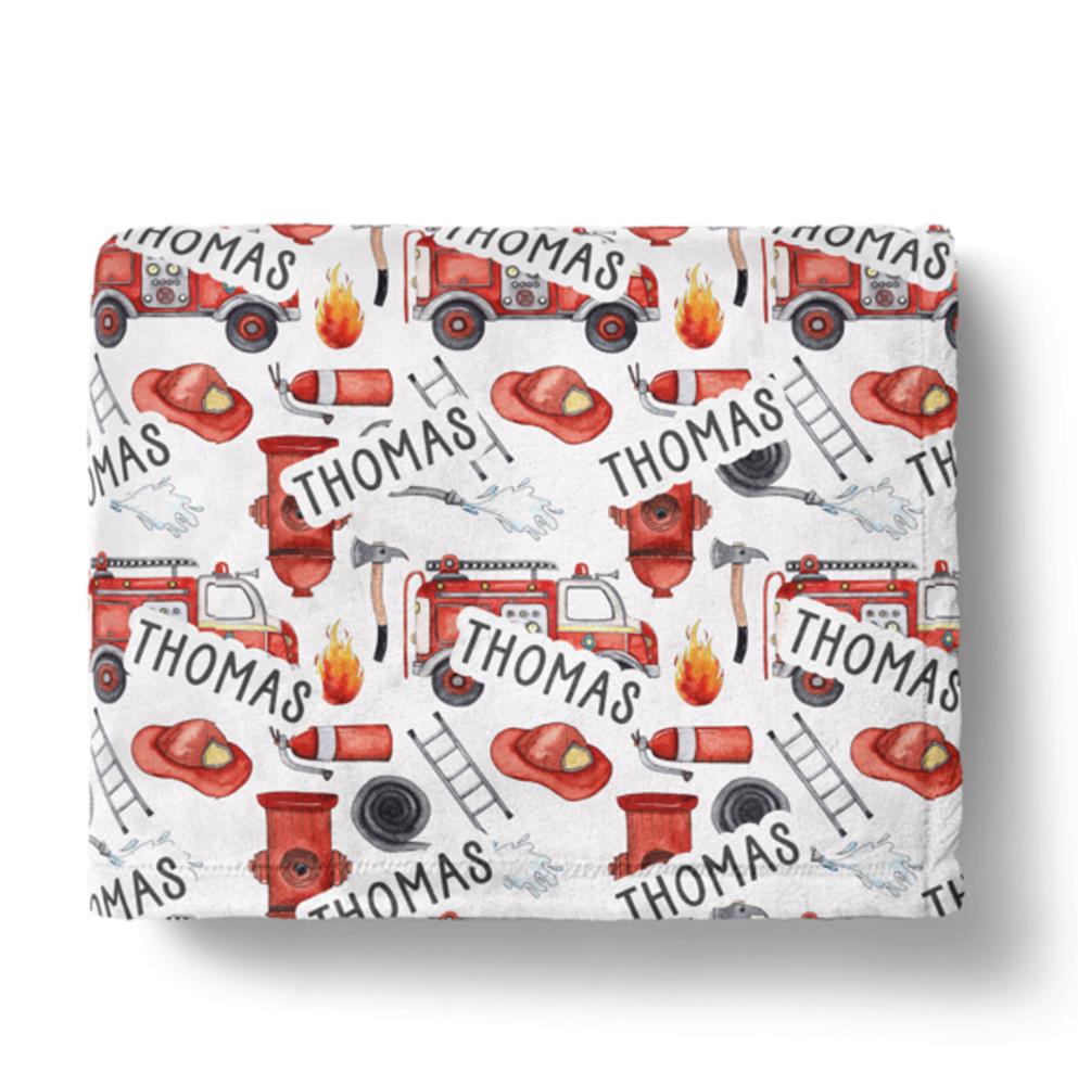 Personalized  30" x 40" Minky Firetruck Kids Blanket