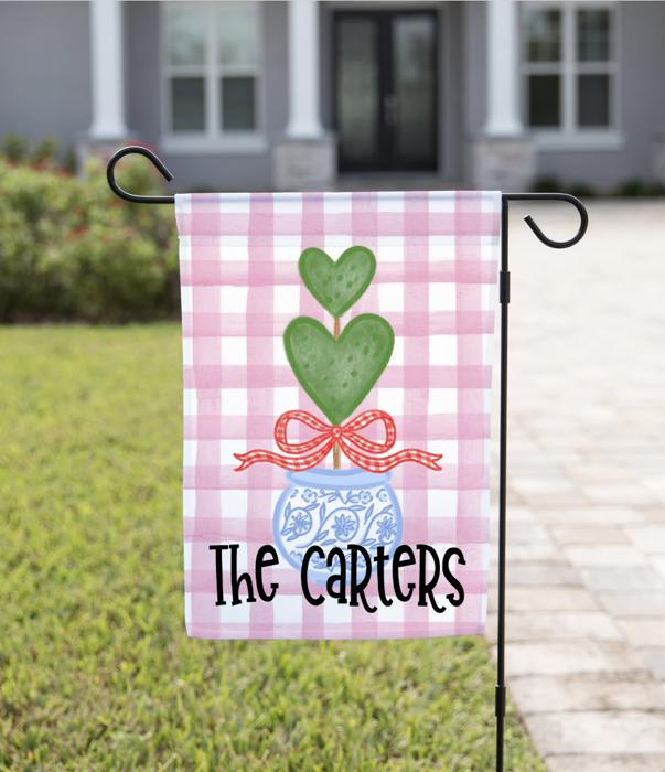 Personalized Garden Flag - Gingham Chinoiserie  Valentine