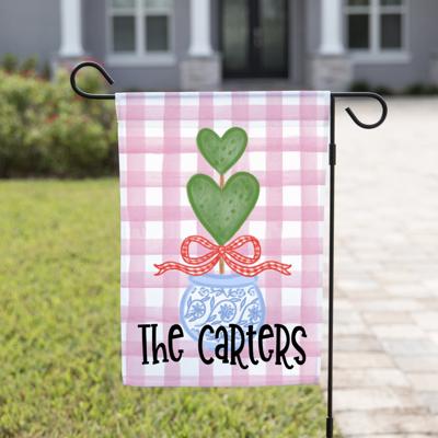 Personalized Garden Flag - Gingham Chinoiserie  Valentine