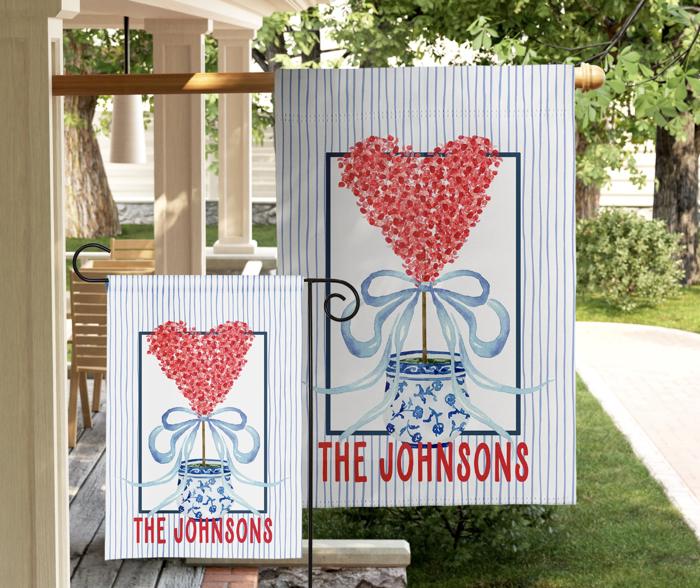 Personalized Garden Flag - Hearts Topiary