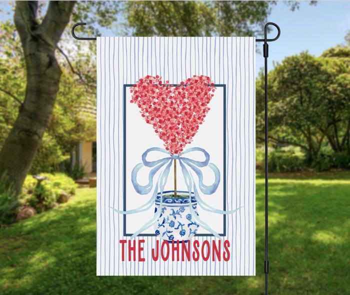 Personalized Garden Flag - Hearts Topiary