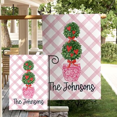 Personalized Garden Flag - Pink Chinoiserie Topiary