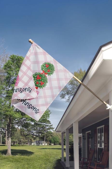 Personalized Garden Flag - Pink Chinoiserie Topiary