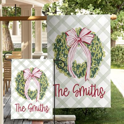 Personalized Garden Flag - Pink Bow Wreath