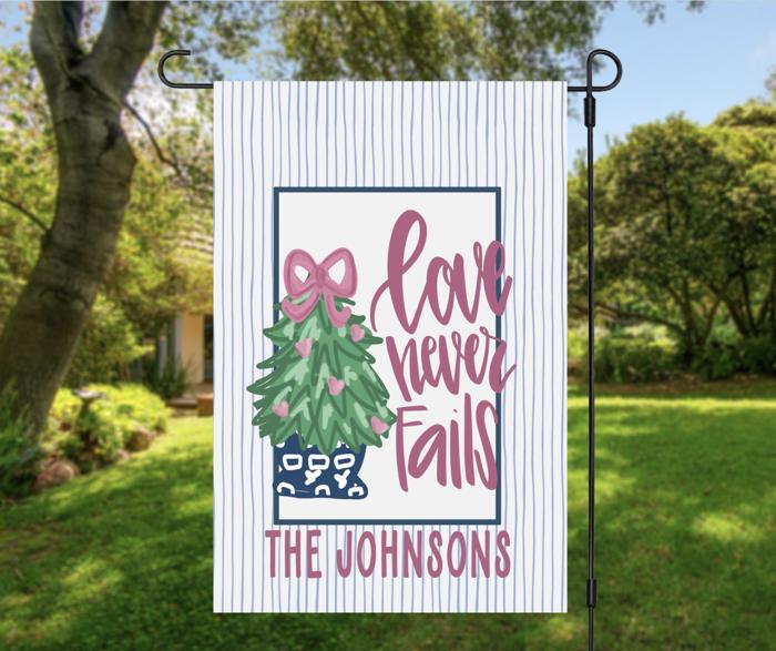 Personalized Valentine Garden Flag - Love Never Fails