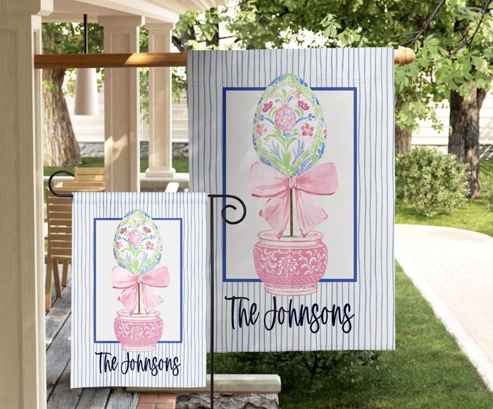 Personalized Easter Garden Flag - Chinoiserie Egg Topiary