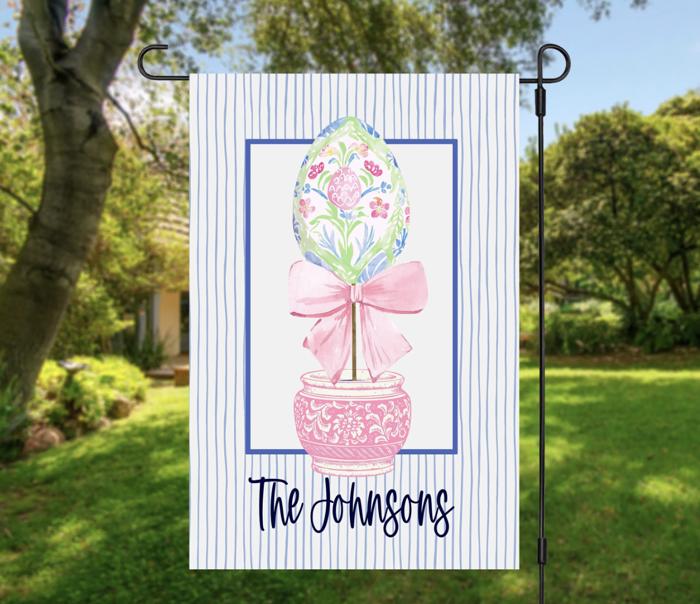 Personalized Easter Garden Flag - Chinoiserie Egg Topiary