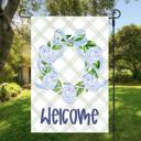 SIZE: 12x18 Garden 2-sided Personalized Garden Flag - Blue Bow Wreath