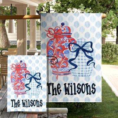 Personalized Garden Flag - Chinoiserie Ginger Bows