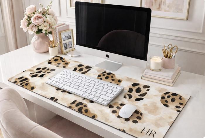 Monogrammed Animal Print Desk Mats - 4 sizes