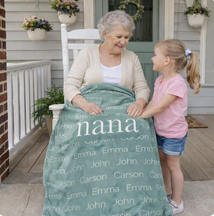 Personalized Nana Blanket with Grandchildren Names - Custom Family Throw Blanket 