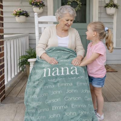 Personalized Nana Blanket with Grandchildren Names - Custom Family Throw Blanket 