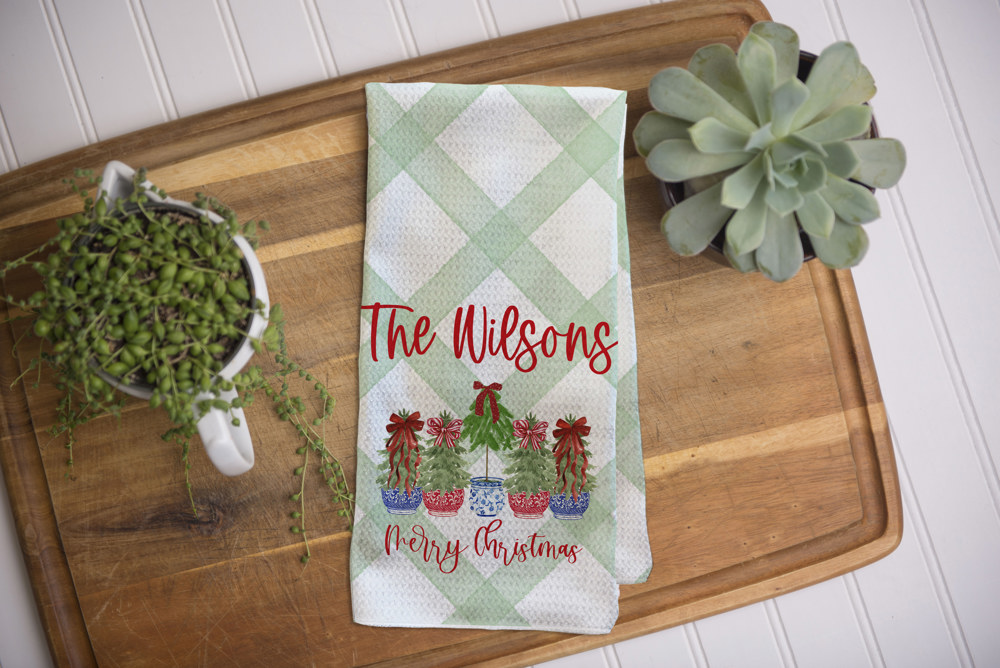 Christmas Waffle Towel - Topiary Christmas Trees 