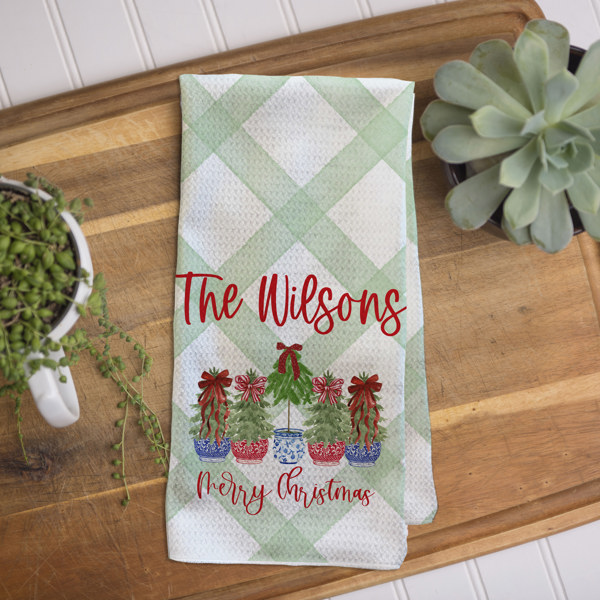 Christmas Waffle Towel - Topiary Christmas Trees 