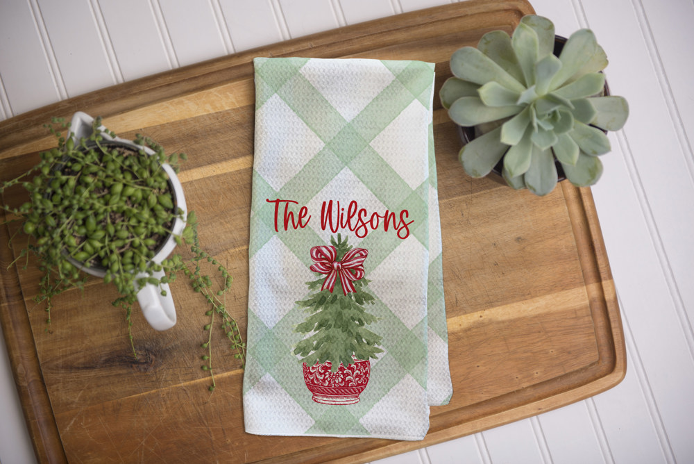 Christmas Waffle Towel - Red Pot Christmas Tree