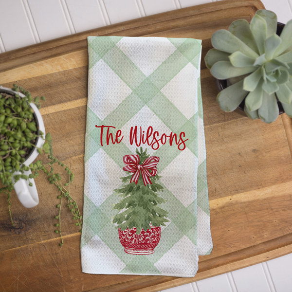 Christmas Waffle Towel - Red Pot Christmas Tree