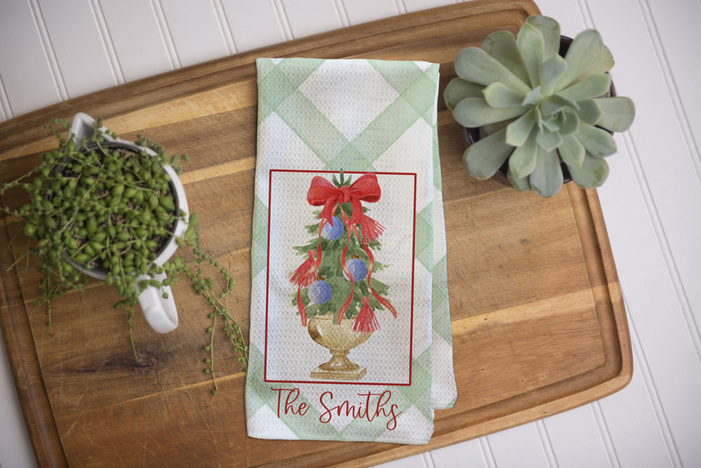 Christmas Waffle Towel - Gold Christmas Tree