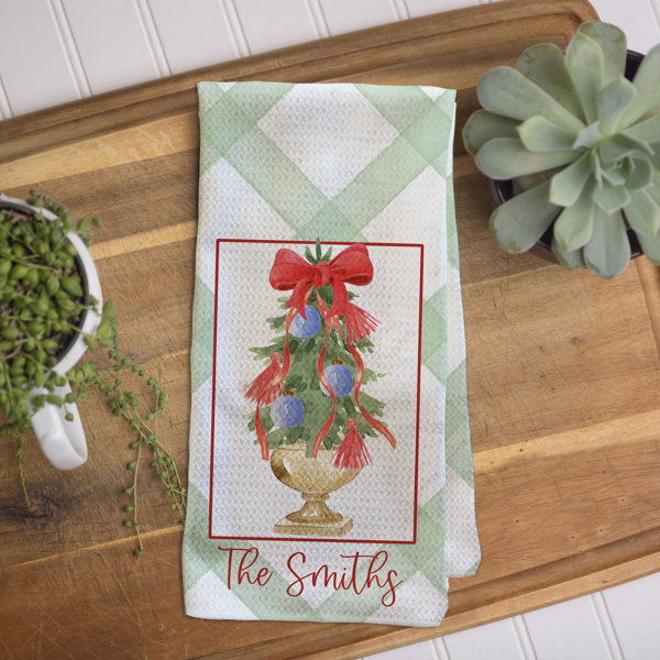 Christmas Waffle Towel - Gold Christmas Tree