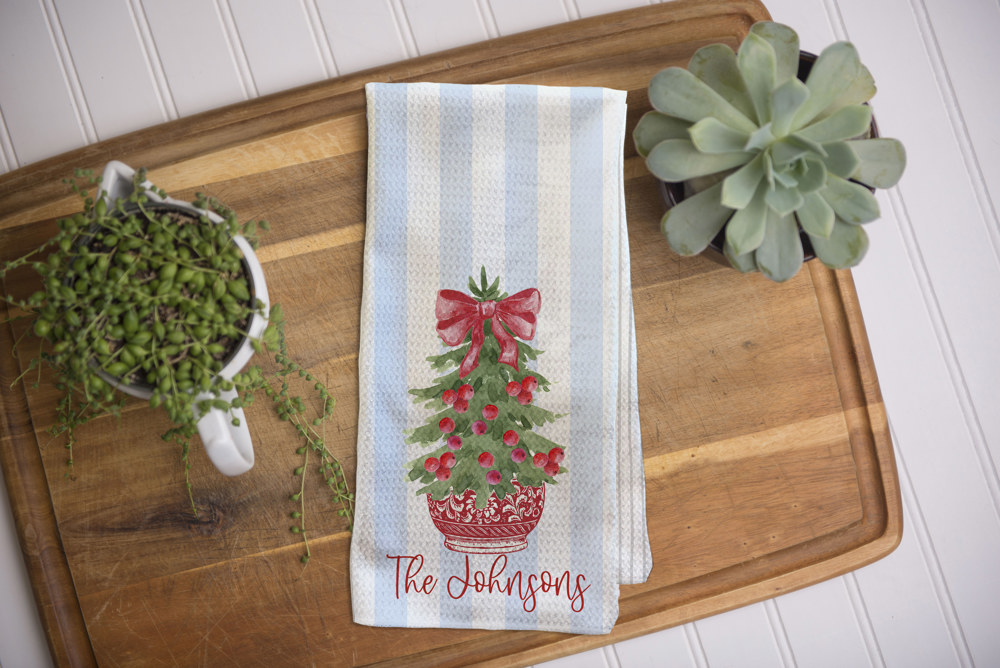 Christmas Waffle Towel - Bow Christmas Tree