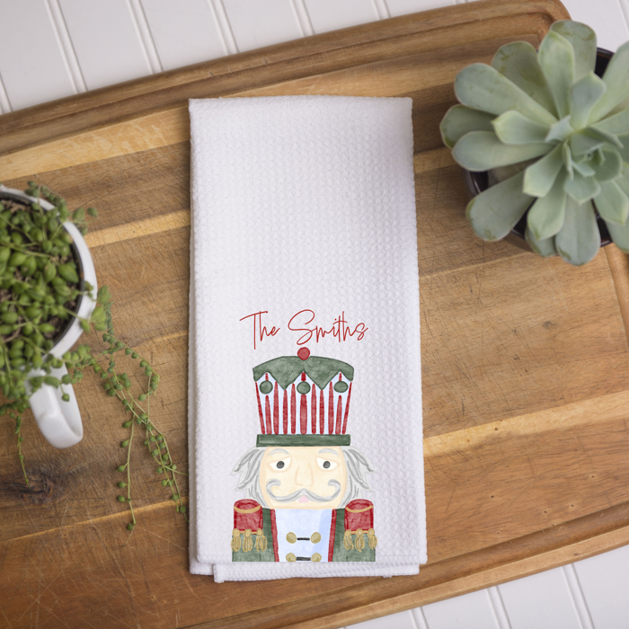 Personalized Christmas Kitchen Towel – Blue Nutcracker