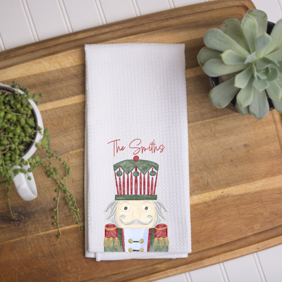 Personalized Christmas Kitchen Towel – Blue Nutcracker