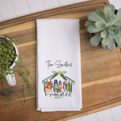 Personalized Christmas Kitchen Towel – Nativity Scene