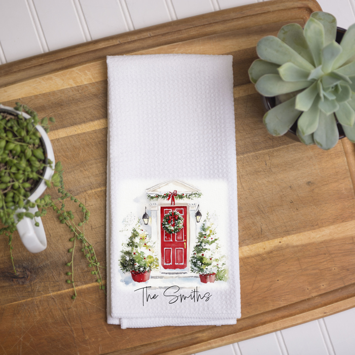 Personalized Christmas Kitchen Towel – Holiday Front Porch