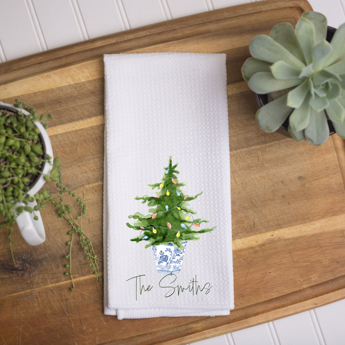 Personalized Christmas Kitchen Towel – Whimsical Fun Christmas Tree Topiary