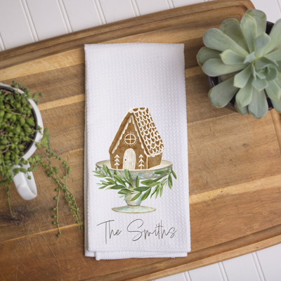 Personalized Christmas Kitchen Towel – Gingerbread House