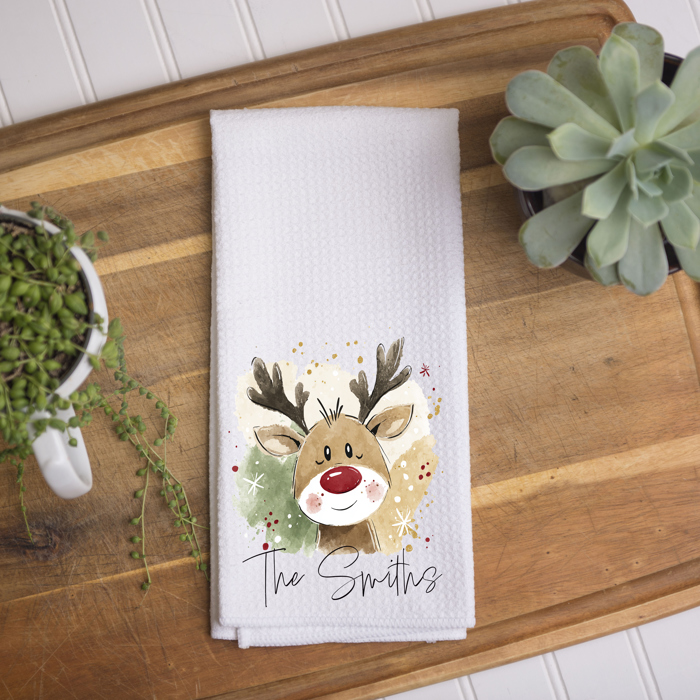 Personalized Christmas Kitchen Towel – Rudolph