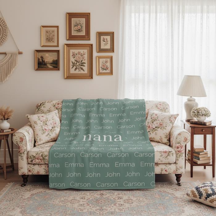 Personalized Nana Blanket with Grandchildren Names - Custom Family Throw Blanket 