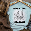 X-Small Ice Blue Desert Honky Tonk Highway Graphic Tee, Vintage Retro Country Music Shirt, Unisex Western Band Concert Top, Cowboy Rodeo Festival Apparel,