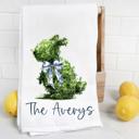  Personalized Chinoiserie Bunny Topiary Tea Towel 