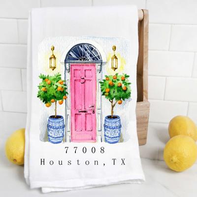 Personalized Chinoiserie Zip Code City and State Tea Towel