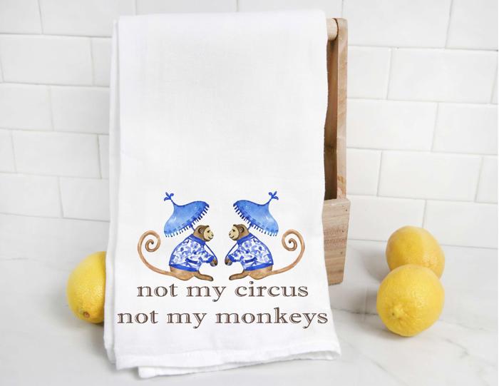 Not My Circus Not My Monkeys Blue Chinoiserie Tea Towel