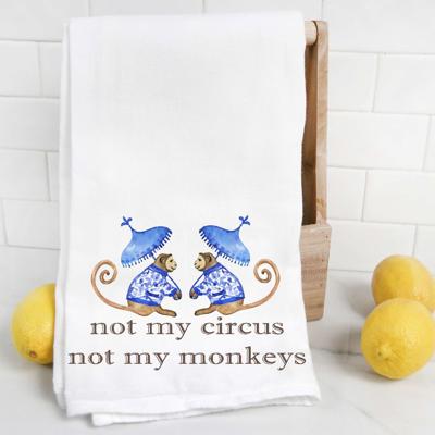 Not My Circus Not My Monkeys Blue Chinoiserie Tea Towel