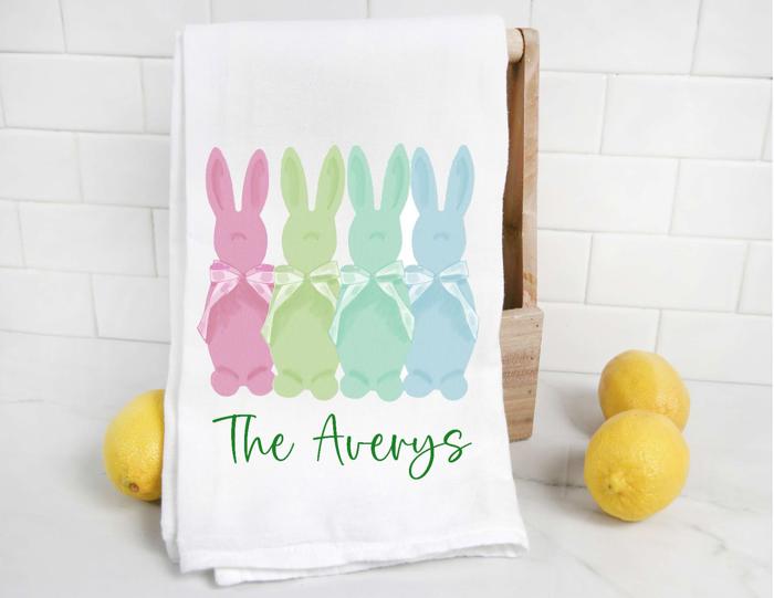 Personalized Flocked Easter Bunny Tea Towel 