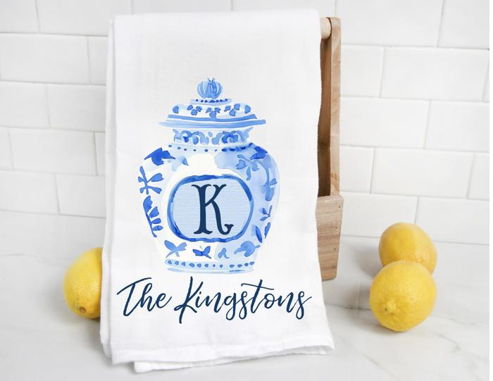 Monogram Chinoiserie Ginger Jar Tea Towel 