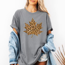 Small (UNISEX) Leopard Leaf: Grey Trendy Fall and Halloween T-Shirts – Cute Spooky Season Graphic Tees for Moms, Teachers, Pumpkin Patch, and 31 Days of Halloween