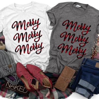 Buffalo Plaid Merry Merry Merry Tee Original Design