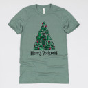 Small (UNISEX) Tree Merry Bookmas: Heather Sage Cozy Christmas Reading T-Shirts - Festive Holiday Book Lover Tees for Teachers, Librarians, Bookworms, and Cozy Gift Ideas