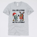 Small (UNISEX) Call Bells Ring Are You Listing: Athletic Grey Christmas Nurse T-Shirts – Festive Holiday Tees for Nurses, Medical Staff, and Holiday Gifts