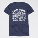 Medium Heather Midnight Navy (Calm Down Ladies I'm Married) Funny Husband T-Shirts for Father’s Day – Humorous Gift Tees for Men