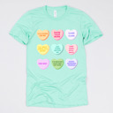 Small (UNISEX) Candy Hearts: Heather Mint Valentine’s Day Teacher Graphic Tees – Cute Classroom Tshirts, Teacher Team Shirts, Hearts and Love Designs, School Valentine Celebration
