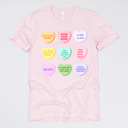 Small (UNISEX) Candy Hearts: Soft Pink Valentine’s Day Teacher Graphic Tees – Cute Classroom Tshirts, Teacher Team Shirts, Hearts and Love Designs, School Valentine Celebration