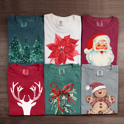Trendy Christmas T-Shirts, Santa, Reindeer, Gingerbread, and Festive Holiday Graphic Tees for Cookie Exchanges, Christmas Lights, and Holiday Gifts